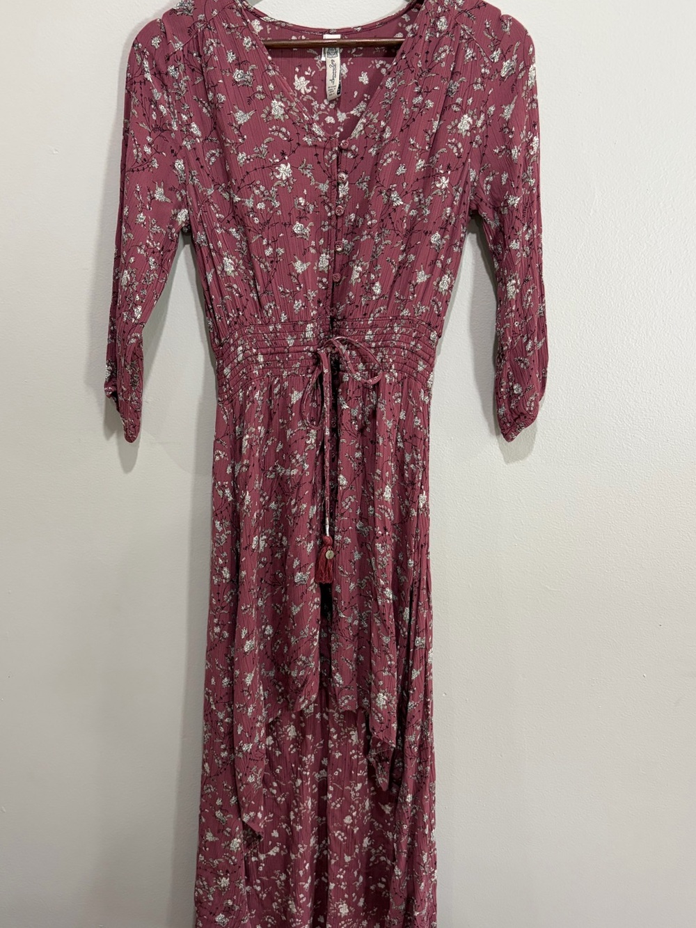 Fall 🍂 American Rag Dusty Rose Floral Tie-Waist Maxi High Low Dress